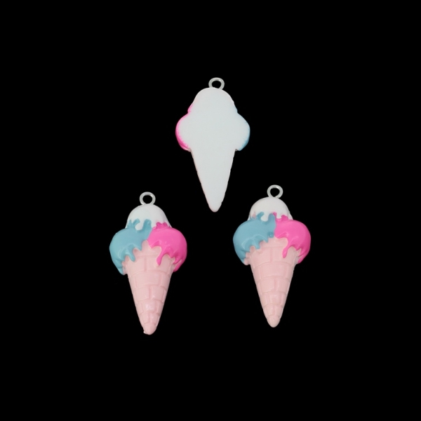 PLASTIC BEADS - RESIN 3D - PENDANTS - ICE CREAM 02 - 18x35x7mm WHITE-PINK-BLUE - 2pcs. Hole-2.2mm