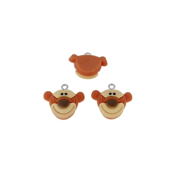 PLASTIC BEADS - RESIN 3D - PENDANTS - TIGER 01 - 23x21x9mm ORANGE AND BROWN - 2pcs. Hole-2.2mm