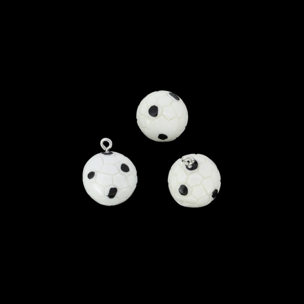 PLASTIC BEADS - RESIN 3D - PENDANTS - FOOTBALL 01 - 17x22mm WHITE AND BLACK - 2pcs. Hole-2.2mm