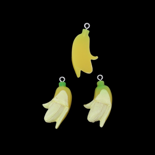 PLASTIC BEADS - RESIN 3D - PENDANTS - BANANA 01 - 18x35x9mm YELLOW AND GREEN - 2pcs. Hole-2.2mm