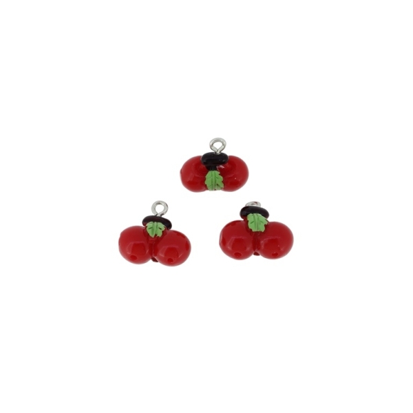 PLASTIC BEADS - RESIN 3D - PENDANTS - CHERRIES 01 - 17x18x9mm RED AND GREEN - 2pcs. Hole-2.2mm