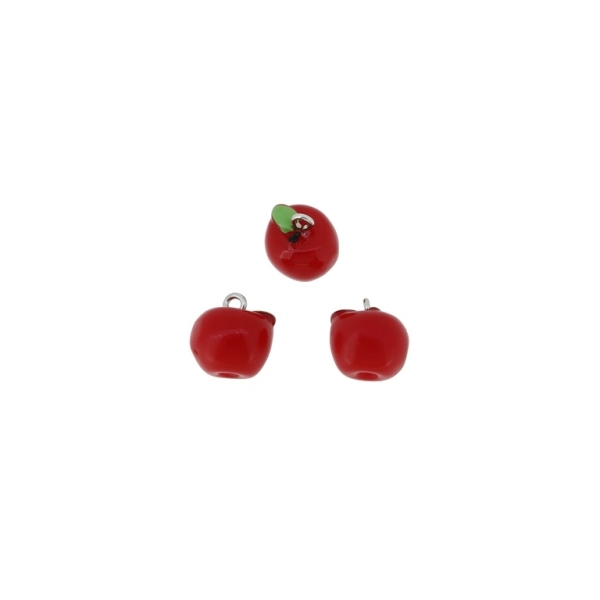 PLASTIC BEADS - RESIN 3D - PENDANTS - APPLE 01 - 13x13mm RED AND GREEN (LIGHT) - 2pcs. Hole-2.2mm