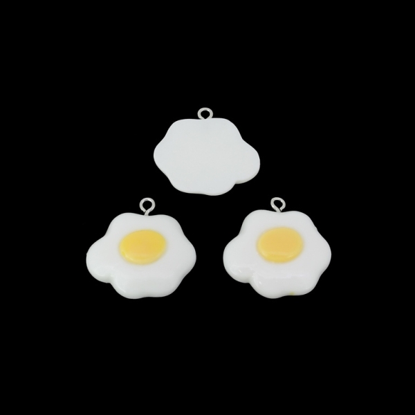 PLASTIC BEADS - RESIN 3D - PENDANTS - EGG 01 - 26x26x6mm WHITE AND YELLOW - 2pcs. Hole-2.2mm