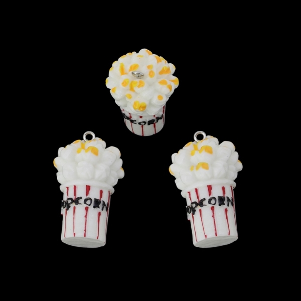 PLASTIC BEADS - RESIN 3D - PENDANTS - POPCORN 02 - 21x37mm WHITE-RED-ORANGE - PACKAGE 20pcs. Hole-2.2mm