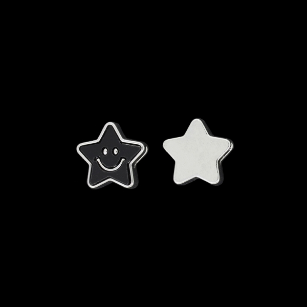 METAL BEADS WITH ENAMEL - STAR SMILE 02 - 17x16x7mm NICKEL AND BLACK - 4pcs. Hole-5x4mm