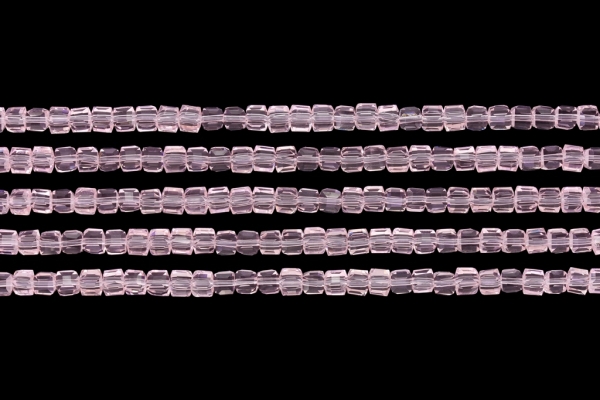  GLASS BEADS - CRYSTALS - CUBE 4x4mm - TRANSPARENT - PINK 031 - STRING (98pcs.) Hole-1.2mm