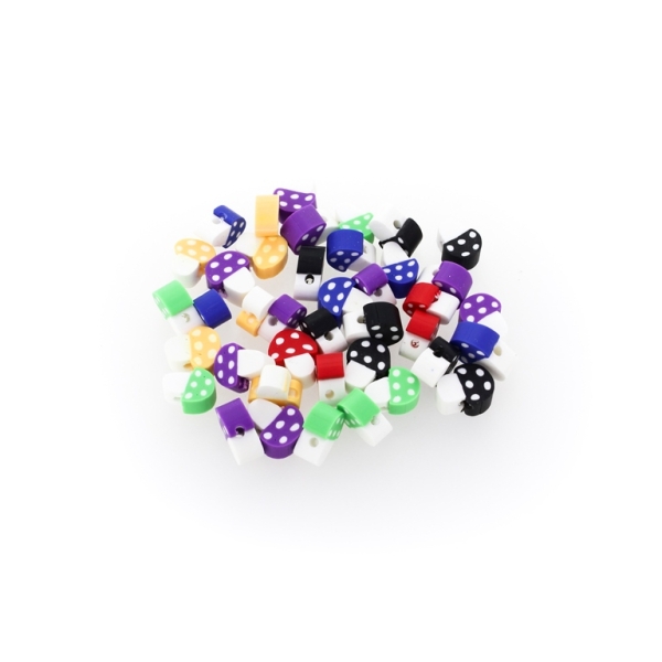 POLYMER CLAY FIMO BEADS - MUSHROOM 01 - 7-9x9-11x5mm MIX COLORS - 50pcs. Hole-2.5mm