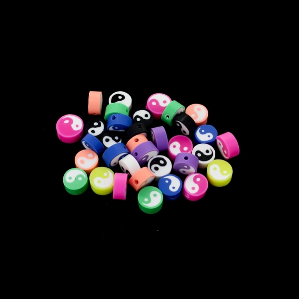 POLYMER CLAY FIMO BEADS - DISK YIN YANG 01 - 9-10x4-5mm MIX COLORS - PACKAGE 980pcs. Hole-2.5mm