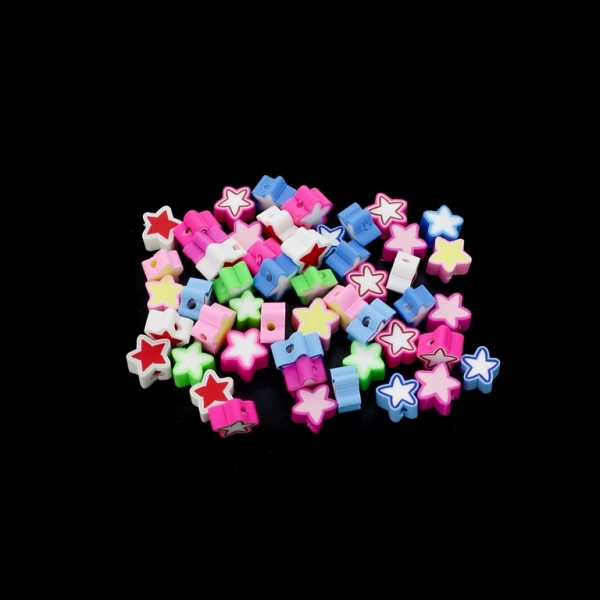 POLYMER CLAY FIMO BEADS - STAR 01 - 7-10x7-10x5mm MIX COLORS - PACKAGE 920pcs. Hole-2.5mm