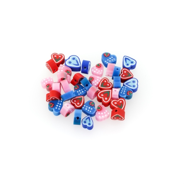 POLYMER CLAY FIMO BEADS - HEART MIX MODELS 01 - 8-10x8-10x5mm MIX COLORS - PACKAGE 990pcs. Hole-2.5mm