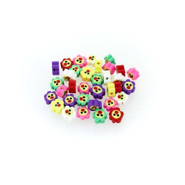 POLYMER CLAY FIMO BEADS - FLOWER 01 - 7-9x4-5mm MIX COLORS - 50pcs. Hole-2.5mm