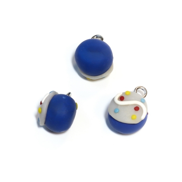 POLYMER CLAY FIMO BEADS - PENDANT - FLAT BALL WITH PATTERNS 01 - 14х19х12mm BLUE AND COLORFUL - 30 pcs. Hole-2.6mm