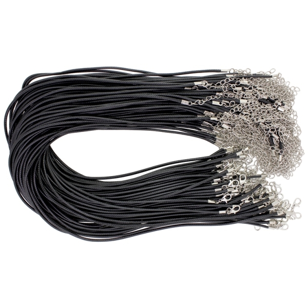 NECKLACE WITH CLASP - POLYESTER THREAD 2.0mm - NECKLACE - 45+5cm BLACK F052 - PACKAGE 100pcs.