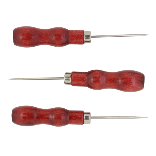 TOOLS - STITCHING AWL 01 - WOODEN HANDLE - 2x125mm MAHOGANY - 1pc.