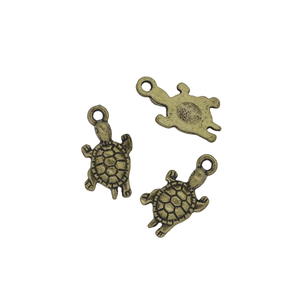 METAL BEADS - PENDANT - TURTLE 02 - 14x23x4mm ANTIQUE BRONZE - 8pcs. Hole-2.4mm