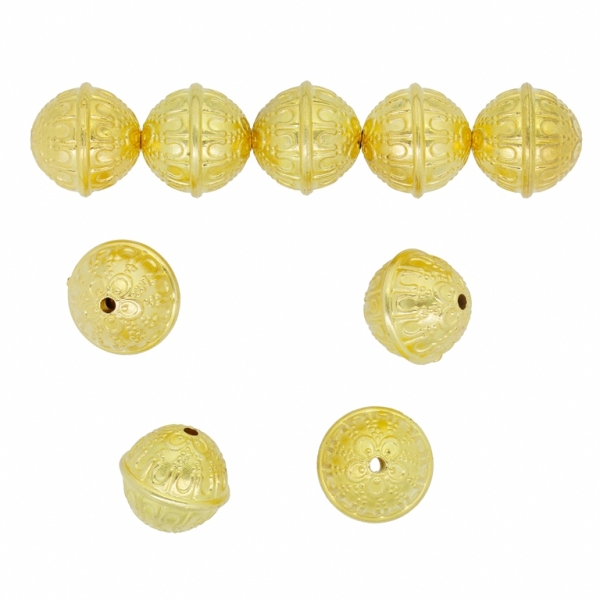 METAL PLATED PLASTIC / CCB BEADS - BALL RELIEF 03 - 13x14mm GOLD - 50g Hole-2.0mm (38pcs.)