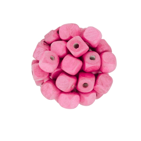 WOODEN BEADS - CUBE SHAPED - 10x10mm PINK - 50g (110pcs.) Hole-4.0mm