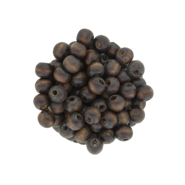 WOODEN BEADS - BALL SHAPED - 7x8mm BROWN (DARK) (MATTE) - PACKAGE 500g (3000pcs.) Hole-3.0mm