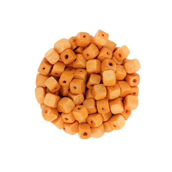 WOODEN BEADS - CUBE SHAPED - 6x6mm ORANGE (LIGHT) - 50g (440pcs.) Hole-2.0mm