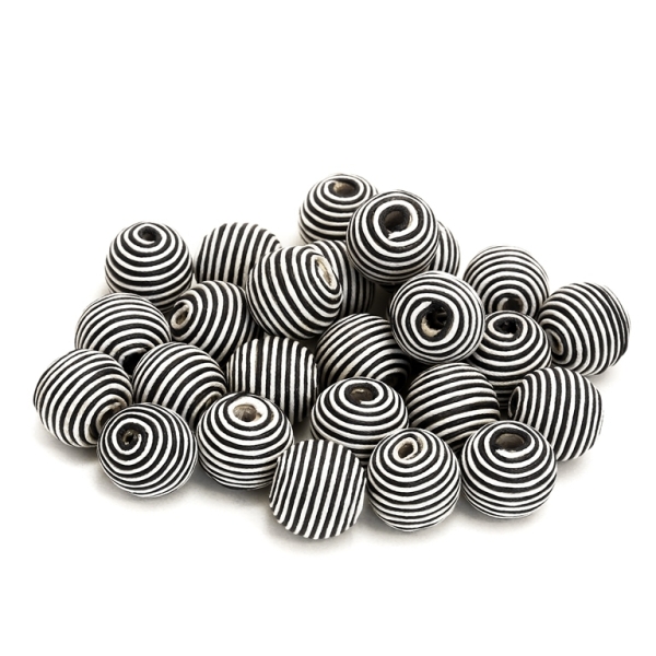 BALL WITH THREAD - COTTON - 20mm ECRU-BLACK - PACKAGE 50pcs. Hole-3.5mm