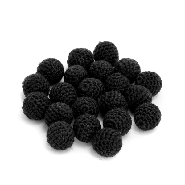 BALL WITH BRAIDED THREAD - 22mm BLACK - 50pcs. Hole-3.5mm