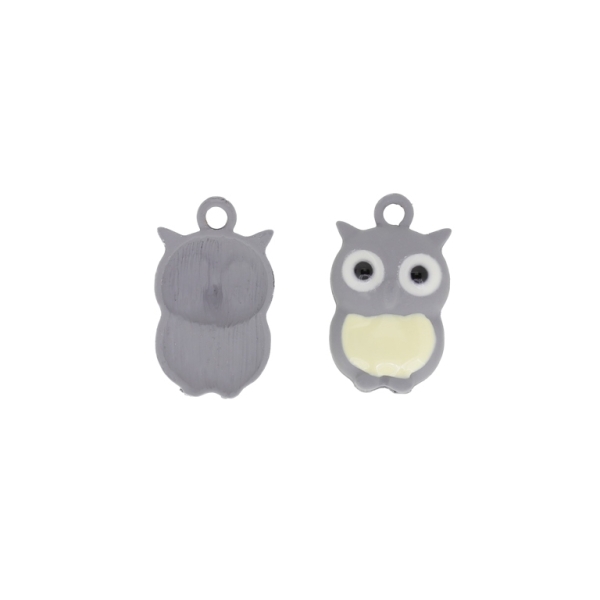 METAL BEADS WITH ENAMEL - UV - PENDANT - OWL 02 - 15x25x5mm GRAY AND ECRU - PACKAGE 25pcs. Hole-2.7mm