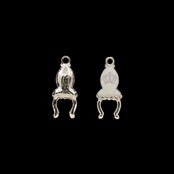 METAL BEADS WITH ENAMEL - UV - PENDANT - CHAIR WITH CROWN 01 - 11x26x3mm GOLD AND ECRU - 4pcs. Hole-2.0mm