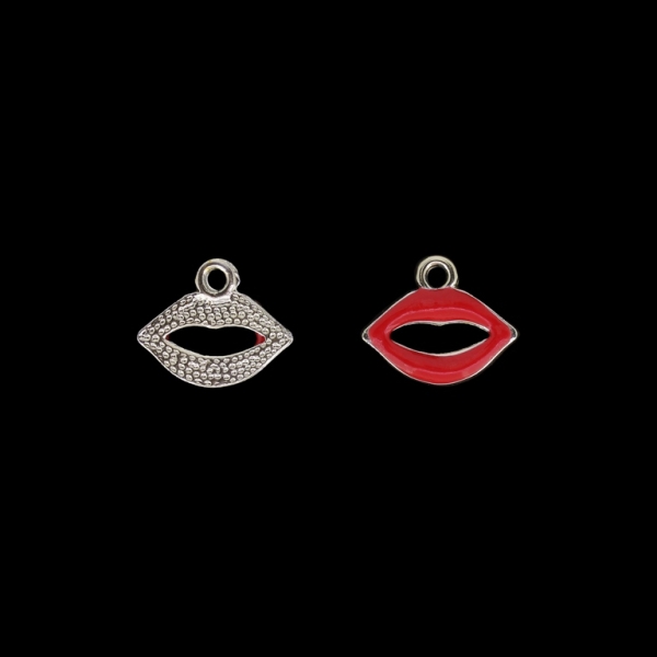 METAL BEADS WITH ENAMEL - UV - PENDANT - LIPS 01 - 18x15x2mm GOLD AND RED - 4pcs. Hole-2.2mm