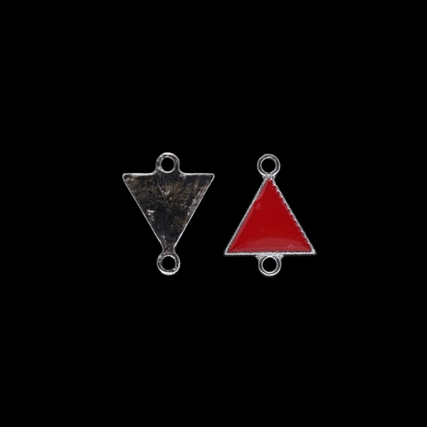 METAL BEADS WITH ENAMEL - UV - CONNECTING ELEMENT WITH 2 RINGS - TRIANGLE 01 - 21x16x2mm NICKEL AND RED - 4pcs. Hole-2.2mm