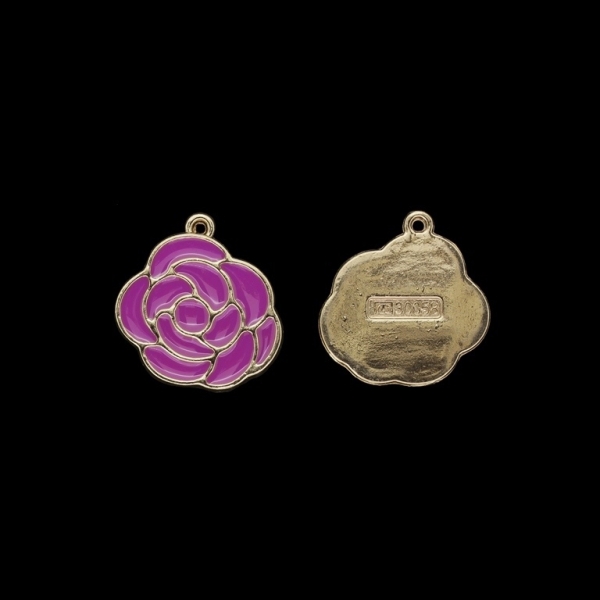 METAL BEADS WITH ENAMEL - PENDANT - ROSE 10 - 21x22x3mm GOLD AND PURPLE - PACKAGE 20pcs. Hole-1.5mm