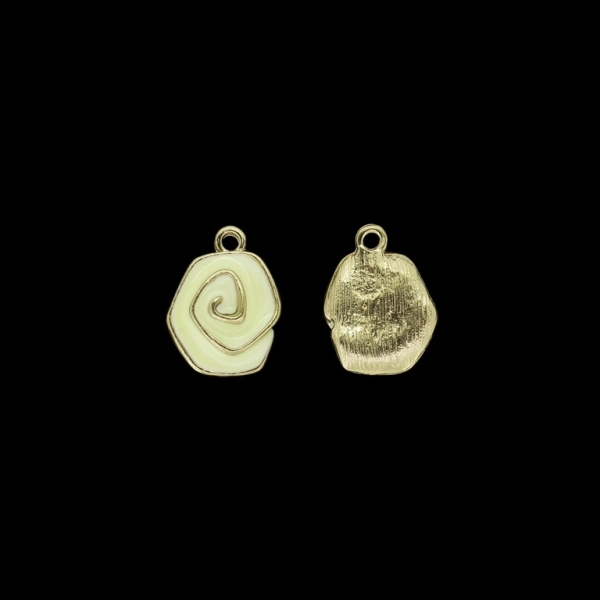 METAL BEADS WITH ENAMEL - PENDANT - SPIRAL ASYMMETRIC 01 - 14x18x5mm GOLD 03 AND ECRU - PACKAGE 40pcs. Hole-2.0mm