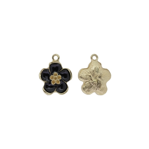 METAL BEADS WITH ENAMEL - PENDANT - FLOWER 25 - 17x21x5mm GOLD 03 AND BLACK - PACKAGE 30pcs. Hole-2.0mm