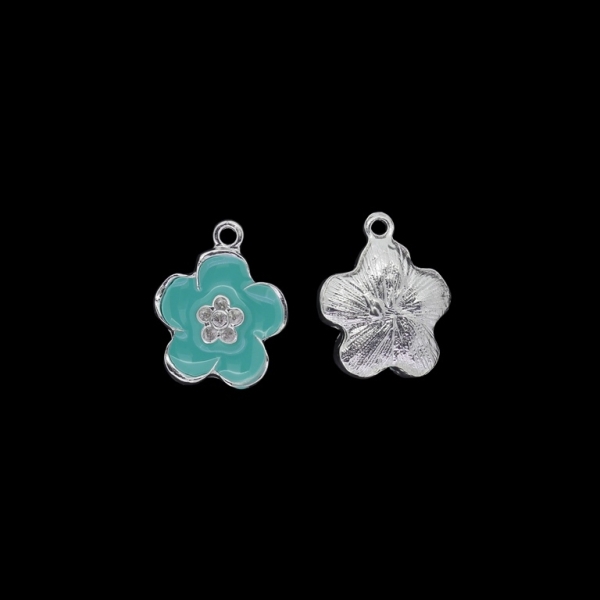 METAL BEADS WITH ENAMEL - PENDANT - FLOWER 25 - 17x21x5mm NICKEL AND GREEN - PACKAGE 30pcs. Hole-2.0mm