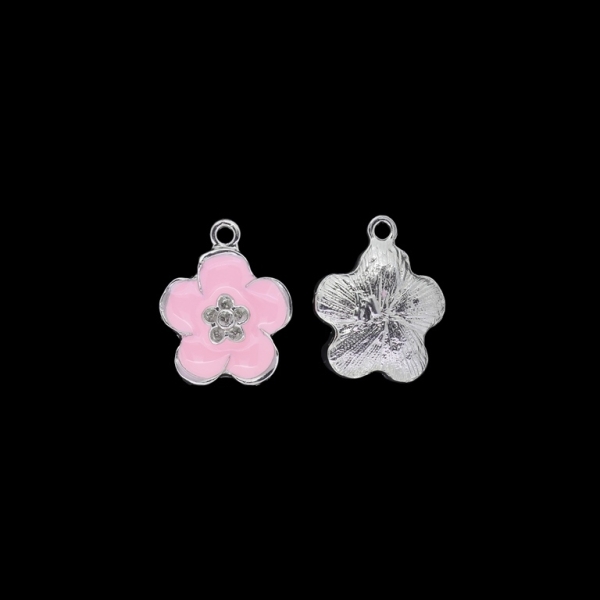 METAL BEADS WITH ENAMEL - PENDANT - FLOWER 25 - 17x21x5mm NICKEL AND PINK - PACKAGE 30pcs. Hole-2.0mm