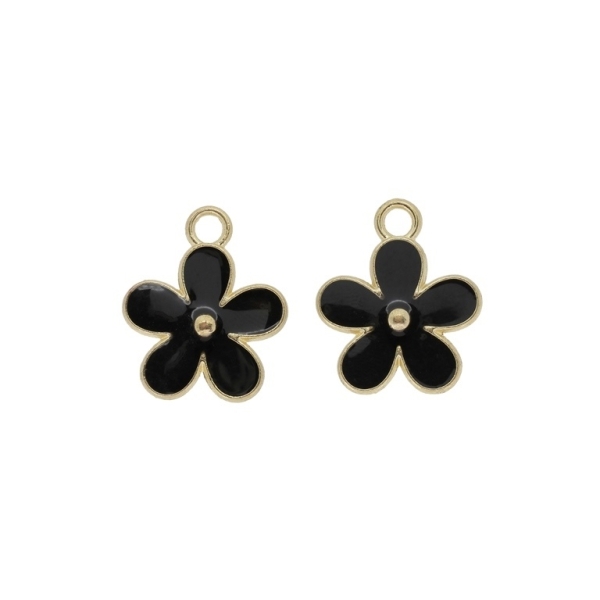 METAL BEADS WITH ENAMEL - PENDANT - FLOWER 29 - 21x24x4mm GOLD AND BLACK - PACKAGE 30pcs. Hole-3.3mm