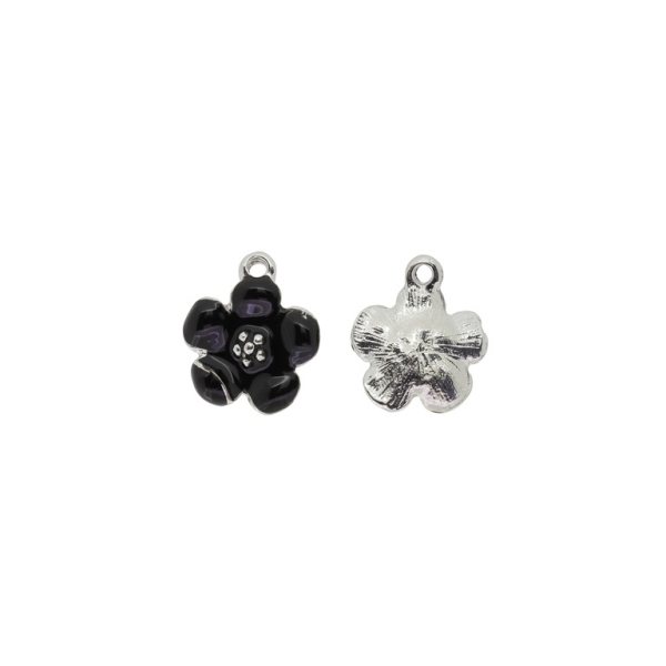 METAL BEADS WITH ENAMEL - PENDANT - FLOWER 34 - 15x18x4mm NICKEL AND BLACK - PACKAGE 40pcs. Hole-2.0mm