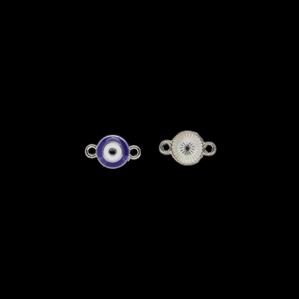 METAL BEADS WITH ENAMEL - CONNECTING ELEMENT WITH 2 RINGS - EYE 03 - 13.5x8x2mm NICKEL AND BLUE - 5pcs. Hole-1.5mm