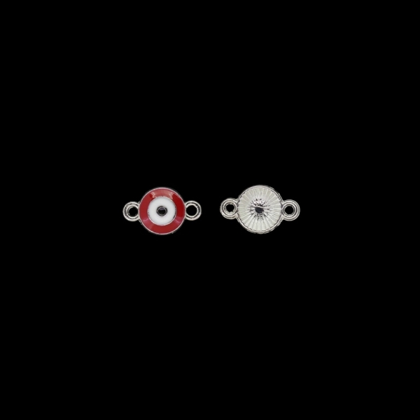 METAL BEADS WITH ENAMEL - CONNECTING ELEMENT WITH 2 RINGS - EYE 03 - 13.5x8x2mm NICKEL AND RED - 5pcs. Hole-1.5mm