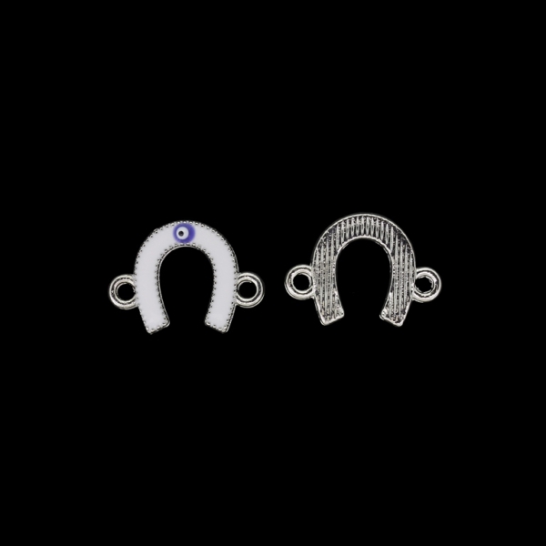 METAL BEADS WITH ENAMEL - CONNECTING ELEMENT WITH 2 RINGS - HORSESHOE WITH EYE 01 - 21x15x2mm NICKEL AND WHITE - PACKAGE 40pcs. Hole-2.2mm