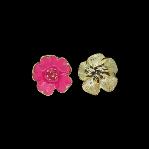 METAL BEADS WITH ENAMEL - FLOWER 32 - 21x6mm GOLD AND CYCLAMEN - PACKAGE 30pcs. Without Hole