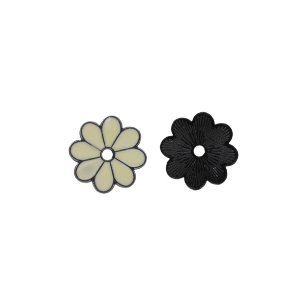 METAL BEADS WITH ENAMEL - FLOWER 33 - 19x2mm BLACK AND ECRU - 5pcs. Hole-2.6mm