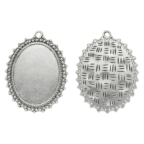 METAL ELEMENTS - CABOCHON BASE - ELLIPSE 30x40mm - LACE S 02 - NICKEL COLOR - ПАКЕТ 20pcs. Hole-3.5mm