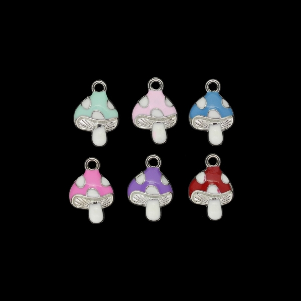 METAL BEADS WITH ENAMEL - PENDANT - MUSHROOM 02 - 11x16x4mm NICKEL AND MIX - PACKAGE 40pcs. Hole-2.0mm