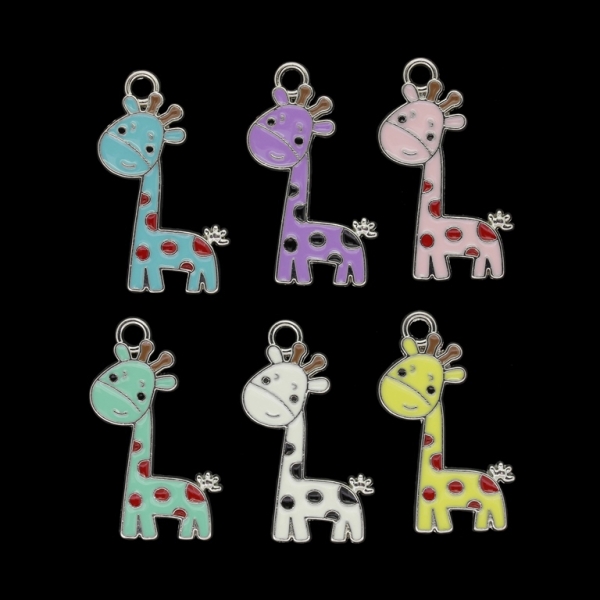 METAL BEADS WITH ENAMEL - PENDANT - GIRAFFE 01 - 16x27x1mm NICKEL AND MIX - PACKAGE 40pcs. Hole-2.4mm