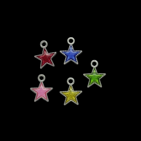 METAL BEADS WITH ENAMEL - PENDANT - STAR 09 - 12x15x3mm NICKEL AND MIX - PACKAGE 40pcs. Hole-2.0mm