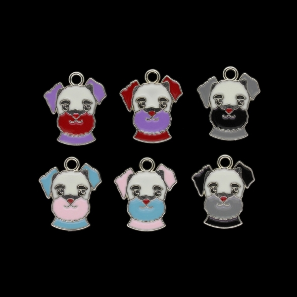 METAL BEADS WITH ENAMEL - PENDANT - DOG 05 - 16x18x1mm NICKEL AND WHITE-MIX - 4pcs. Hole-2.0mm