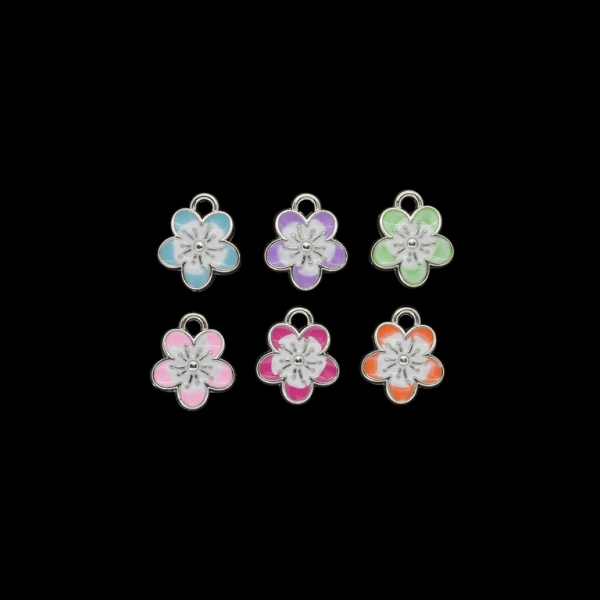 METAL BEADS WITH ENAMEL - PENDANT - FLOWER WITH STAMENS 02 - 10x12x3mm NICKEL AND MIX - PACKAGE 40pcs. Hole-1.7mm