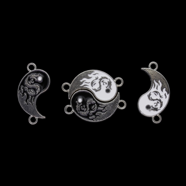 METAL BEADS WITH ENAMEL - CONNECTING ELEMENT - 2 RINGS - YIN-YANG 01 FROM 2 PARTS 25.5x14x2mm NICKEL AND WHITE-BLACK - 2 set Hole-2.0mm