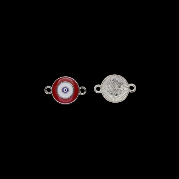 METAL BEADS WITH ENAMEL - CONNECTING ELEMENT WITH 2 RINGS - EYE 04 - 18x12x2mm NICKEL AND RED - PACKAGE 40pcs. Hole-1.8mm