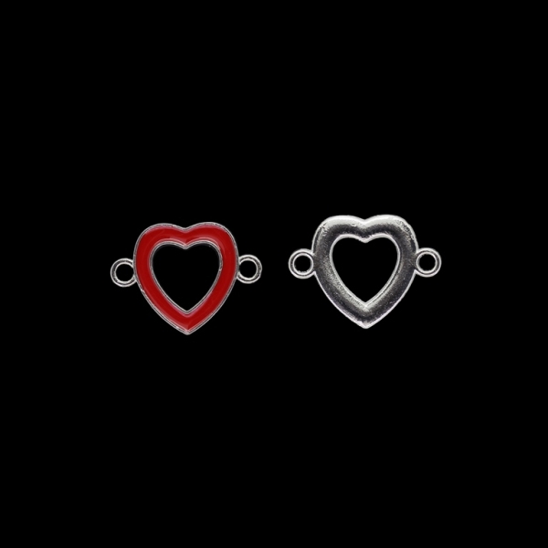 METAL BEADS WITH ENAMEL - CONNECTING ELEMENT WITH 2 RINGS - HEART 17 CONTOUR - 21x16x2mm NICKEL AND RED - PACKAGE 40pcs. Hole-2.2mm